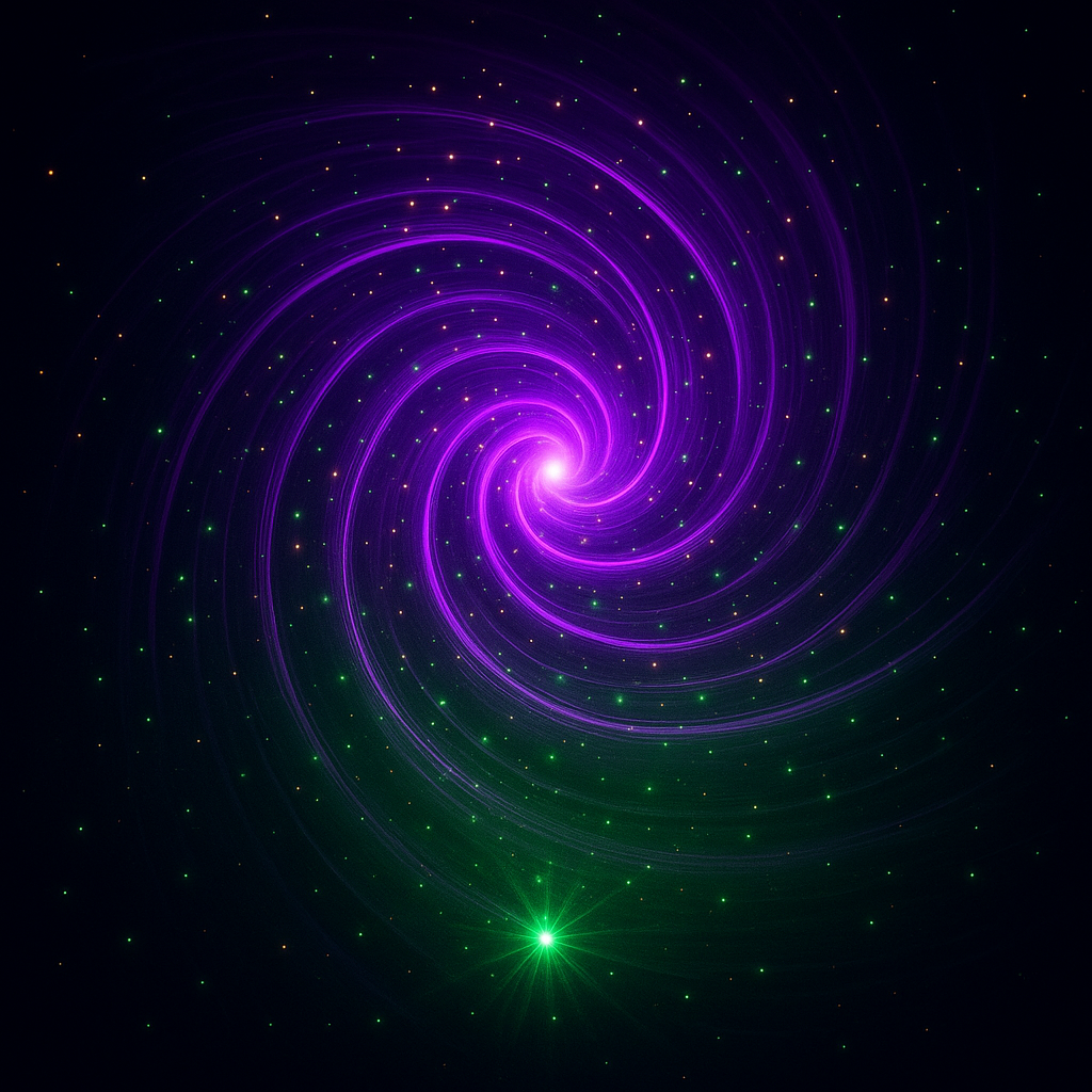 Neon spiral of light symbolizing the return of the Divine Spark to the Monad, representing spiritual reclamation and remembrance.